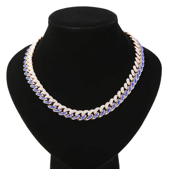 Hip Hop Shiny Cuban Link Chain Necklace Women Men Silver Color Rhinestone Iced Out Cuban Chain Punk Jewelry Necklace Gift