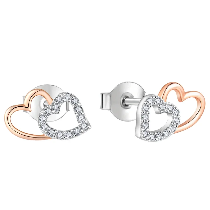 Valentine's Day Gift 925 Sterling Silver Stud Earrings Romantic Heart Rhodium Plated Rose Gold Statement Brand Earrings Women