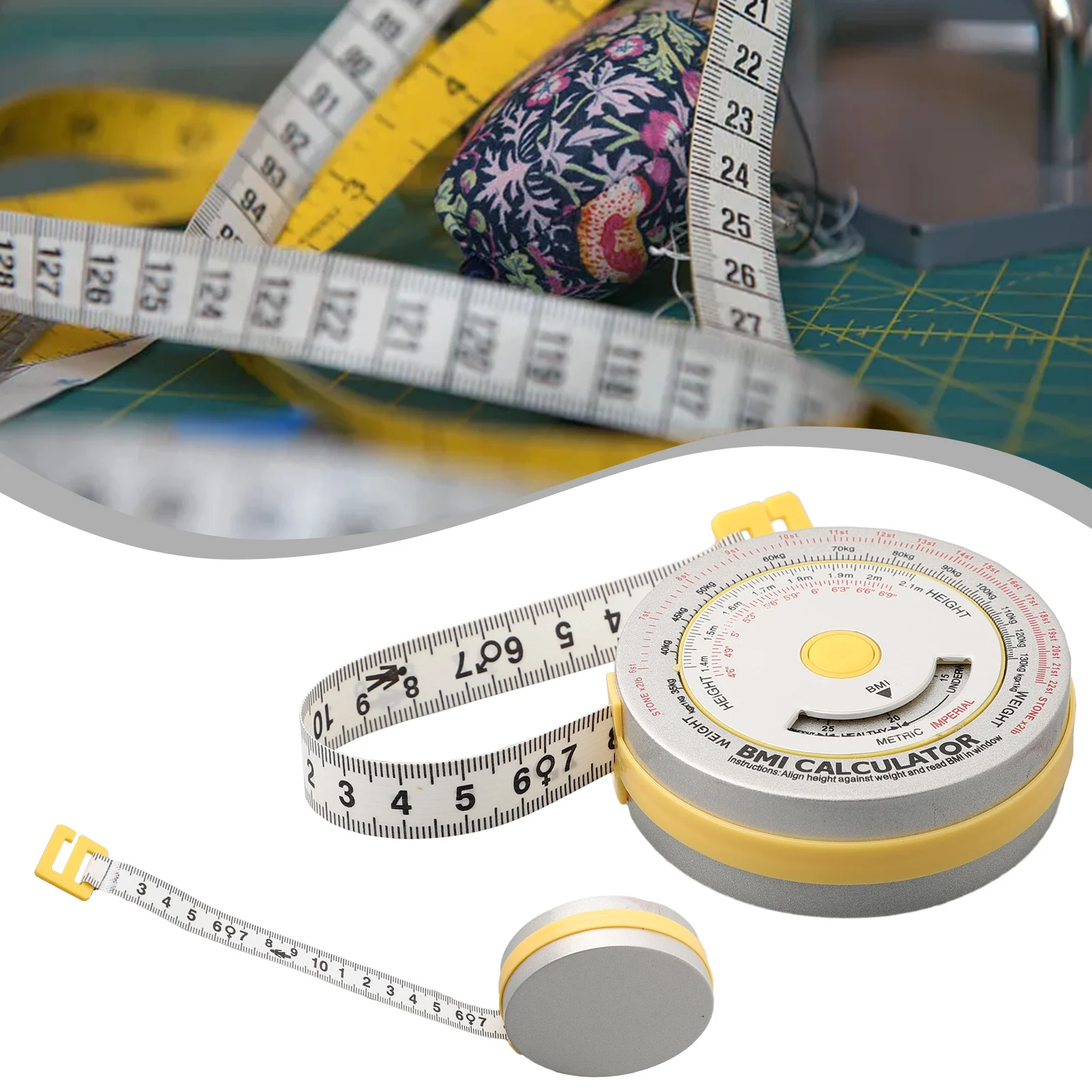 เทปวัดเทปใช้งานง่าย Mass Index 7.2x2.1 ซม.BMI Body เครื่องคิดเลขวัดเครื่องมือพลาสติก Retractable 150 ซม.