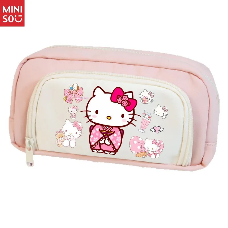 Miniso Hello Kitty Double Layer Pencil Case, Cute Cartoon Pen Holder with Large Capacity for Girls