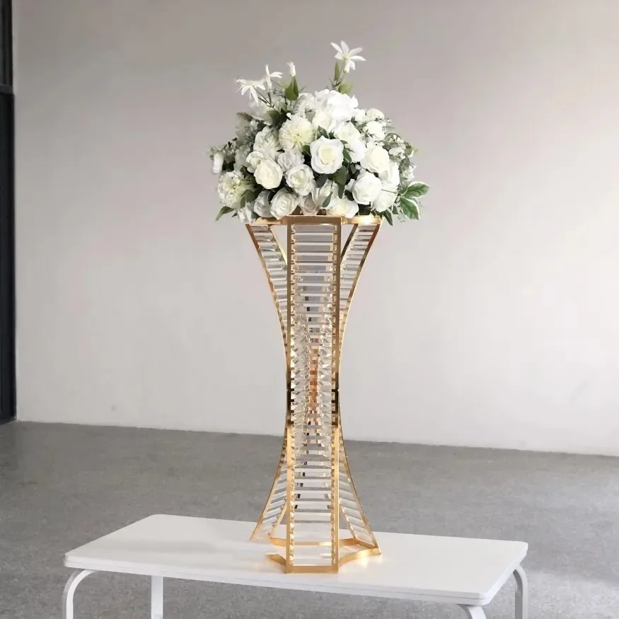 

10pcs)Metal Flower Stand With Crystal Beads Vases For Wedding Table Decoration road lead candlestick centerpiece 2654