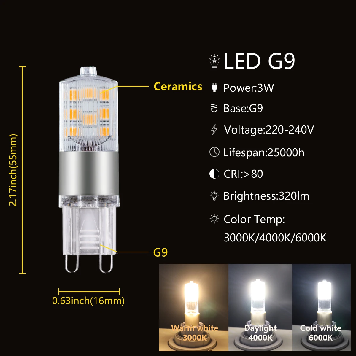 Najjaśniejsza G9 LED lampa AC220V 3W ceramiczna SMD2835 LED żarówka 360 kąt świecenia żyrandol reflektor światła zastępują światła halogenowe