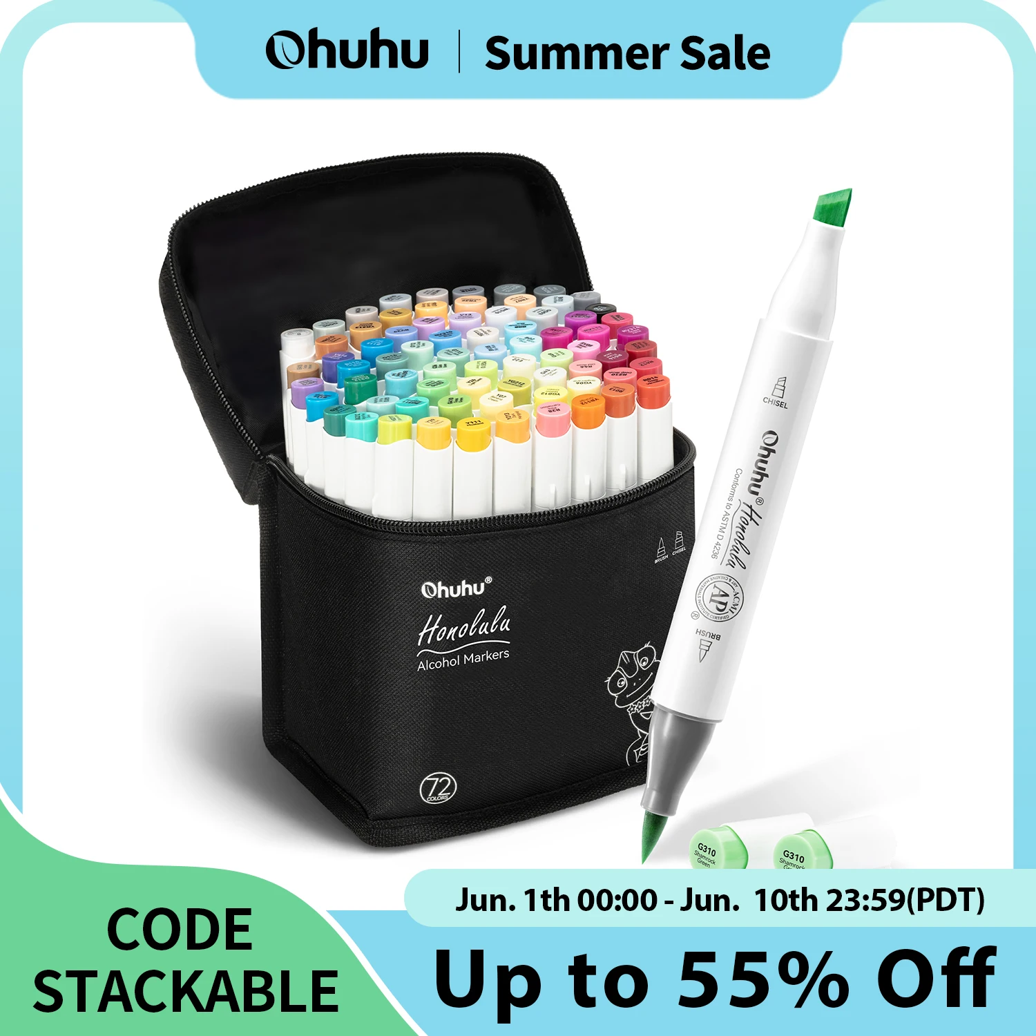 Ohuhu Honolulu ensemble de stylos marqueurs de couleur marqueurs d'art à l'alcool rechargeables double pointe croquis dessin Manga fournitures d'art scolaires