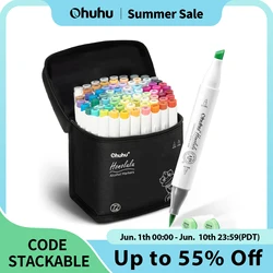 Ohuhu honolulu conjunto de canetas marcadoras coloridas marcadores de arte de álcool recarregáveis pontas duplas esboçar desenho mangá material de arte escolar