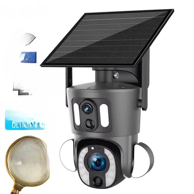 WSL 2025 تصميم جديد عدسة Daul نظام أمن المنزل الذكي البانورامي IP CCTV 5MP كاميرا 10x التكبير كاميرا ويب بالطاقة الشمسية