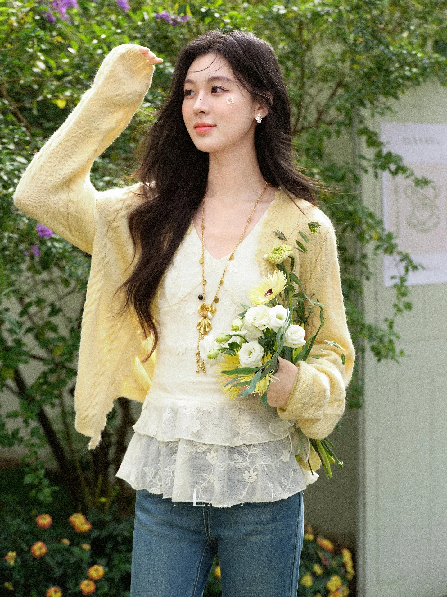 

Yellow Long Sleeve Knitted Sweater Women's Unique Spring Outerwear Cardigan Top by Deer towards South Fashion Brand