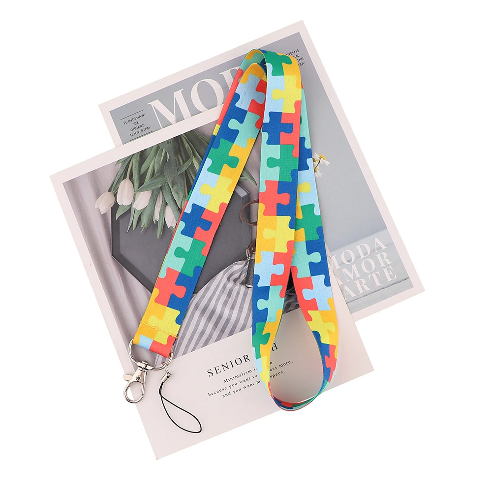 Autism Awareness Puzzle Lanyard Nurse Card Holder Neck Strap for key ID Card Cellphone Straps Badge Holder Keyring Accessories