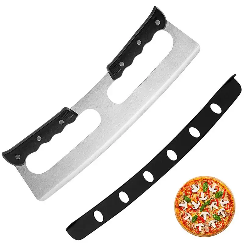 Pizza Cutter Rocker With Protective Cover Stainless Steel Pizza Slicer Chopper With Double Handle Chopper Kitchen Gadgets