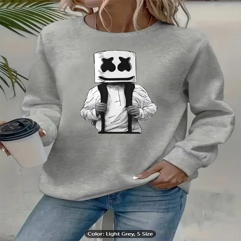 

Женская черная толстовка с графическим принтом Marshmello, повседневный пуловер большого размера, топ для любителей музыки, удобный чистый хлопок