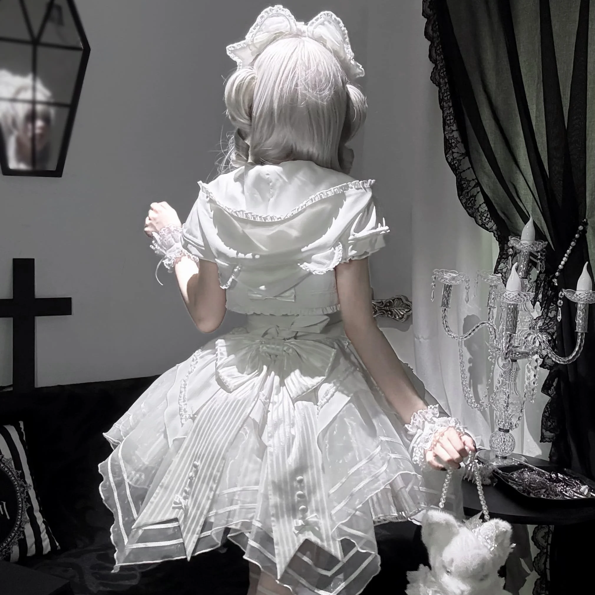[] Kitten Op Light Asian Style Two-Dimensional Split Fake Two-Piece Lolita Dress