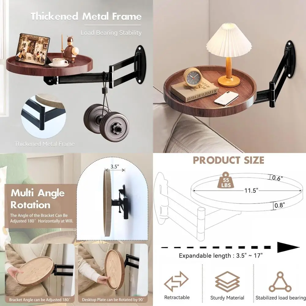 

Compact Walnut Folding Round Table for Wall Mounting