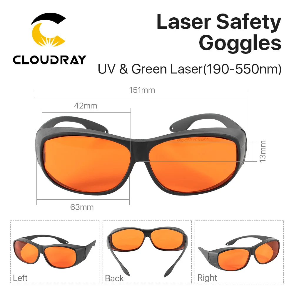 Cloudray OD6+ 355nm 532nm UV Laser Safety Goggles 190-550nm Protective Glasses Shield Protection Eyewear for UV Laser Machine