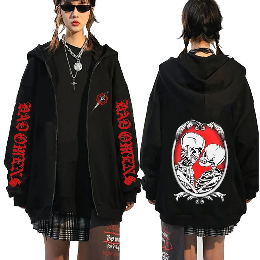 

Hot Sale 2026 Bad Omens Skeleton Graphic Zipper Hoodie Men Women Retro Rock Zip Up Sweatshirt Unisex Gothic Metal Zip Up Jacket