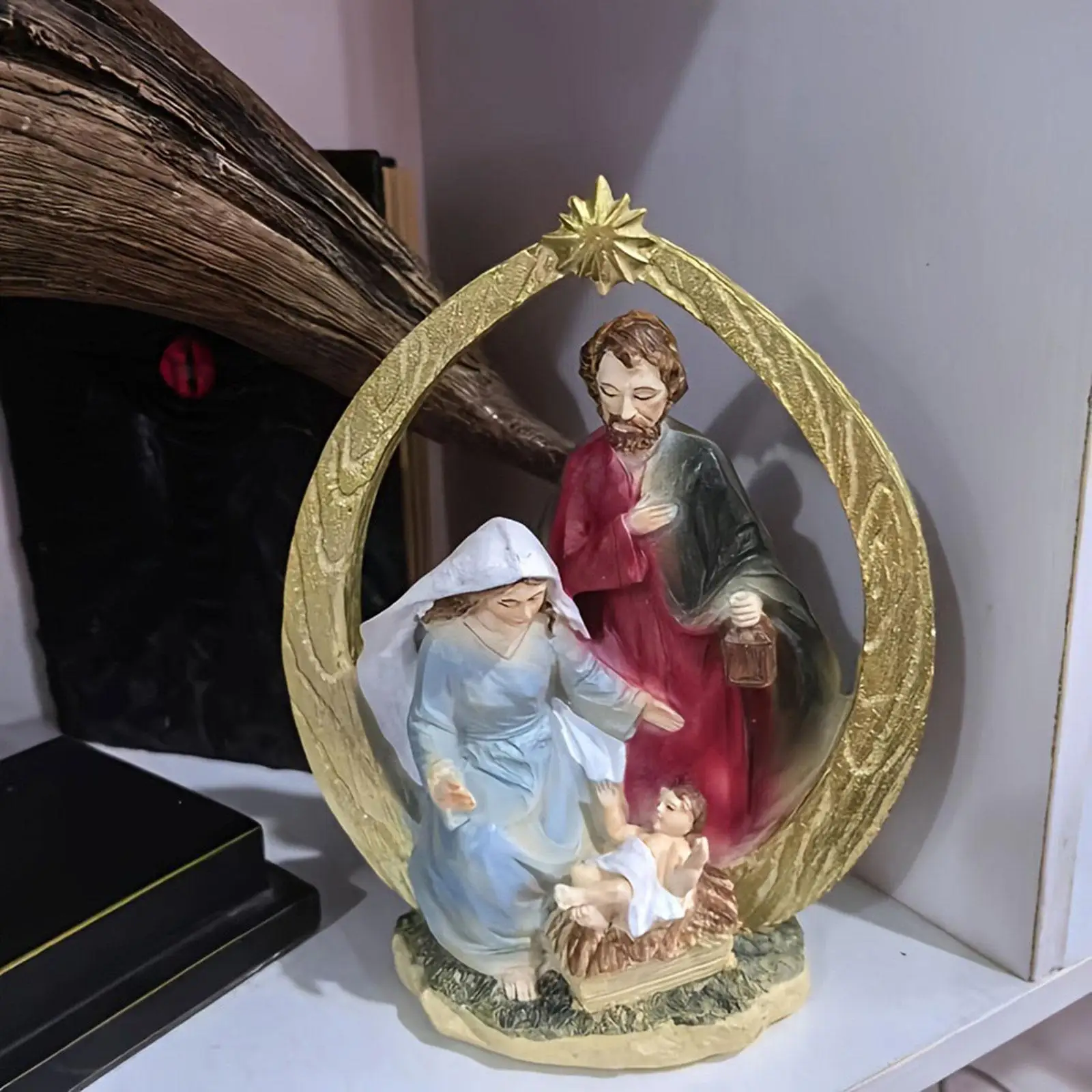 Figura navideña de la Sagrada Familia con María, José y Bebé Jesús Resina hecha a mano
