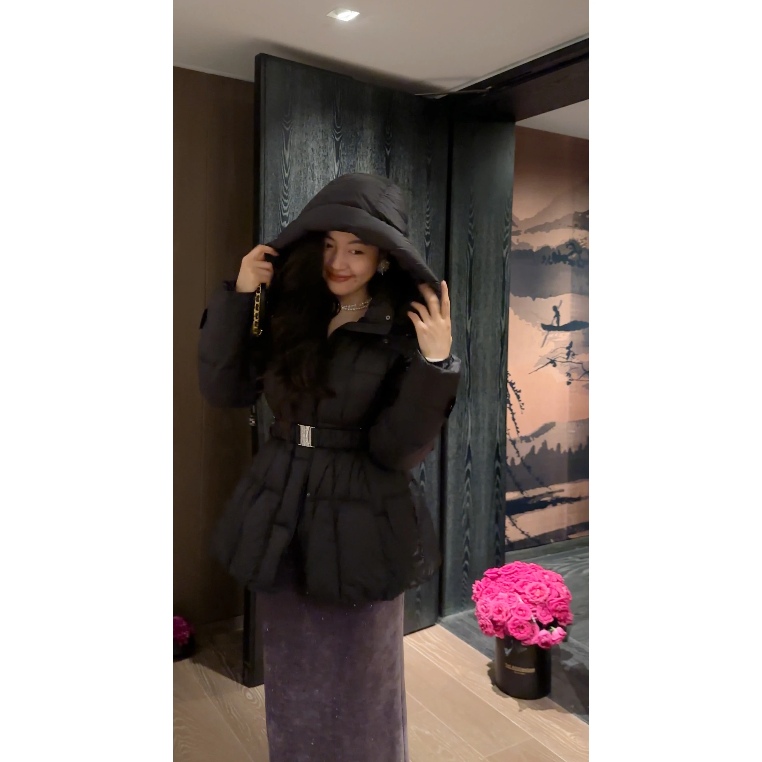 

NCOU Winter New High Collar Du down Jaet Women's Casual Sle Coat Warm Thiened Hooded Slimming Waist Belted