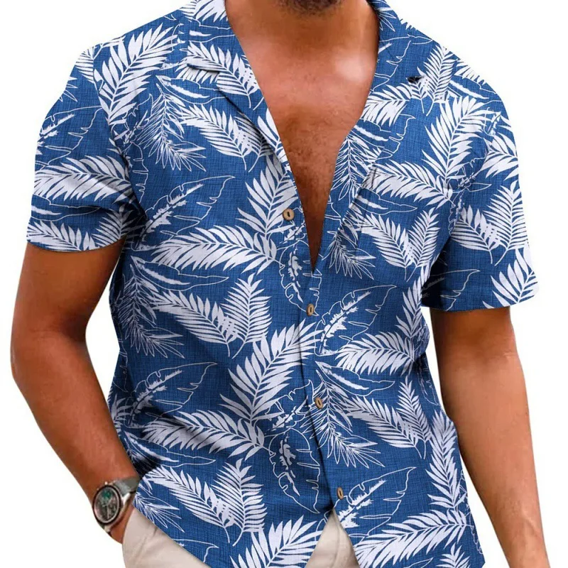 

Amazon Cross-Border Men's Summer Hawaiian Print Short Sleeve Shirt Source Factory Casual Versatile Tropical Style
