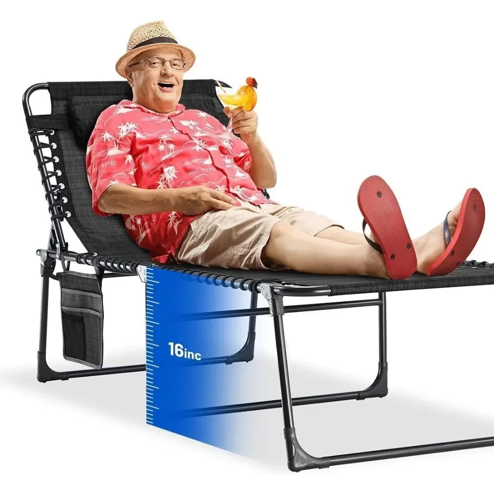 

Folding Chaise Lounge Oversize, 16 inch High Portable Sunbathing Chair, Extra Wide XL Outdoor Chair with Storage Bag