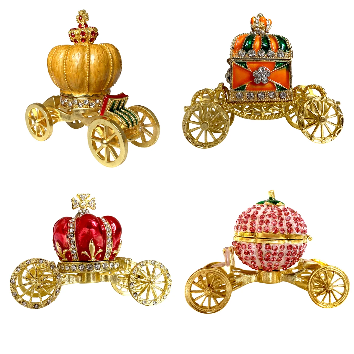 Europe style Crown Carriage Figurine Sculpture Wedding Ring Holder Jewelry Trinket Box Hinged Hand Painted Collection Gift