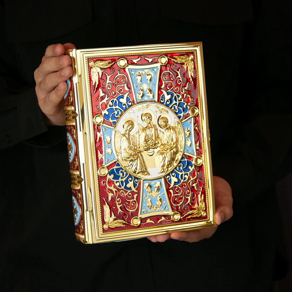 

HT Gospel Cover Religion Product Manufacture Gold Plated Colored Enamel Holy Bible Book Cover for Orthodox Bishop Pastor