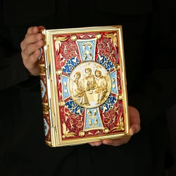 HT Gospel Cover Religion Product Manufacture Gold Plated Colored Enamel Holy Bible Book Cover for Orthodox Bishop Pastor