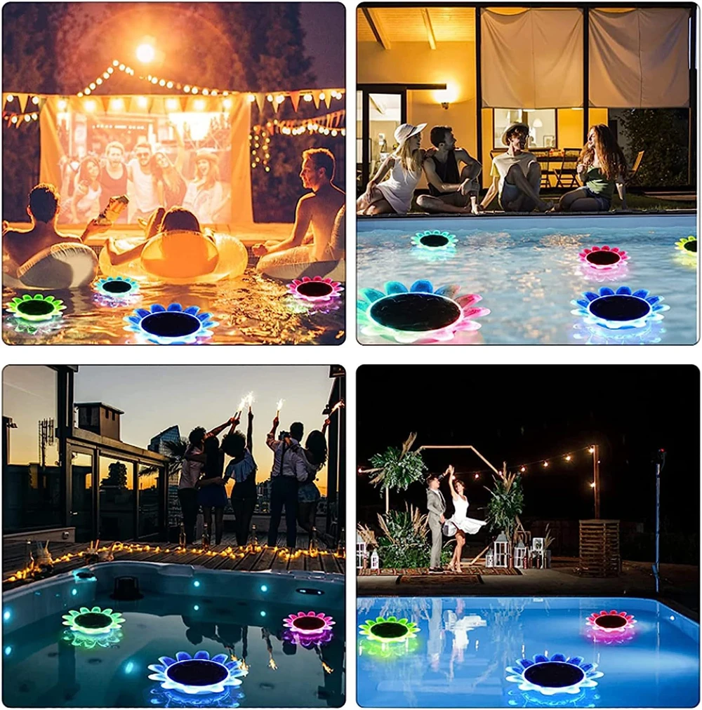 Sunflower Solar Waterproof LED Swimming Pool Pond Floating Night Lights for Pool Spa Patio Wedding Party Christmas Decorations