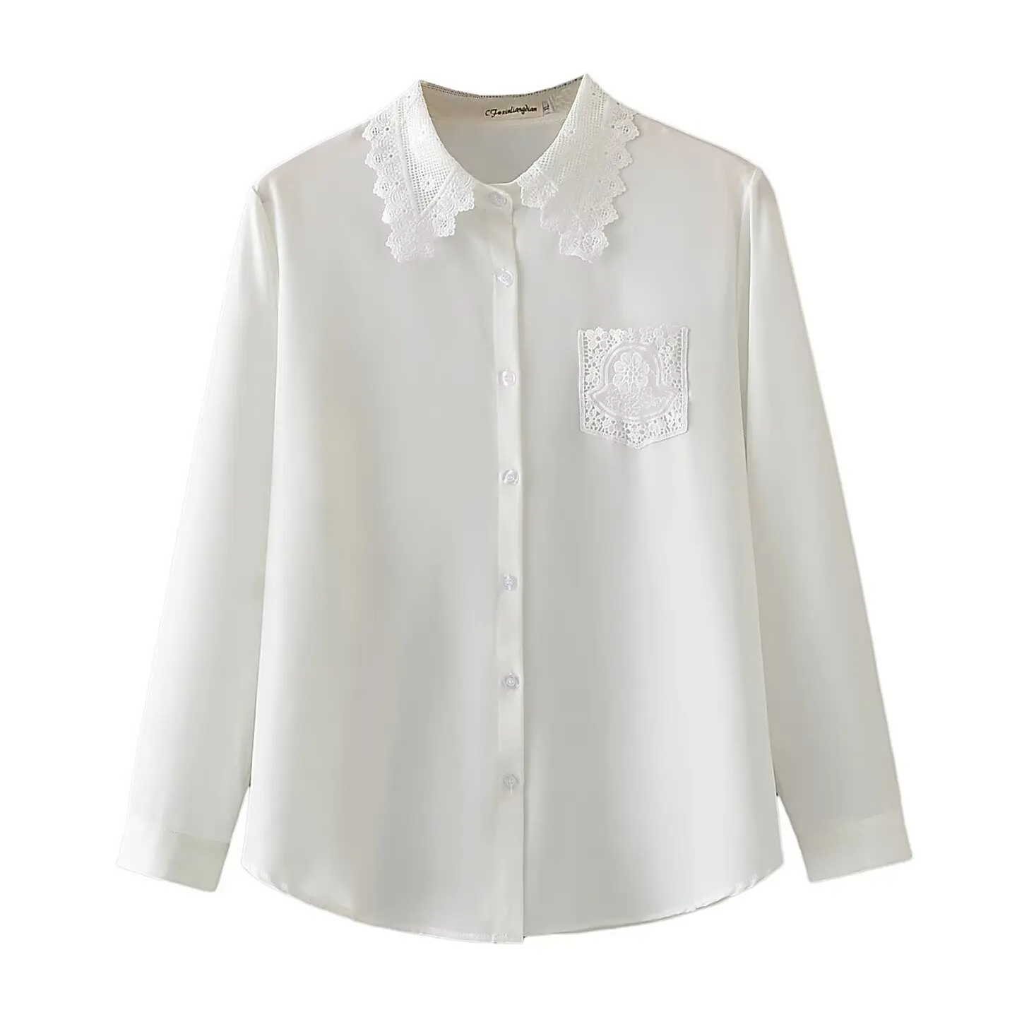 

Fashion Plus Size Women's Blouses Autumn New Style Elegant Lace Lapel Long Sleeved Shirt Single Pocket Tops 451