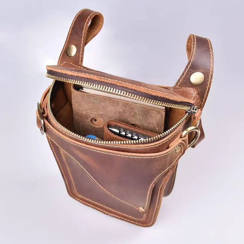 Vintage Leather Waist Bag Men Multifunctional Belt Pouch Cowhide Phone Holster Shoulder Crossbody Sling Bag Поясная Сумка