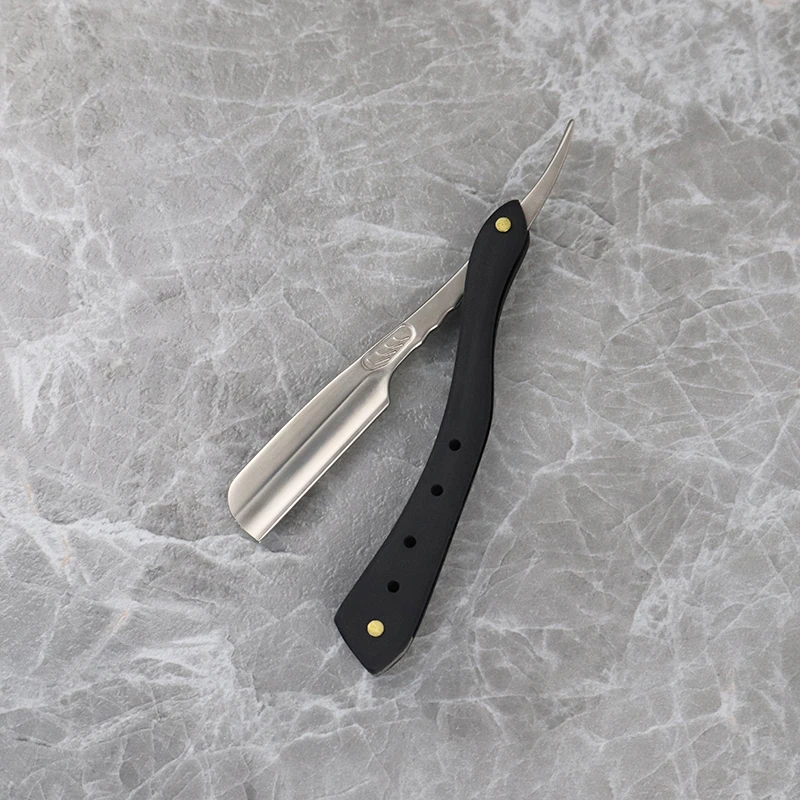 ماكينة حلاقة قابلة للطي من الفولاذ المقاوم للصدأ بمقبض خشبي أسود مع شفرات ماكينة حلاقة قابلة للاستبدال، خاصة للشعر المستعار الحقيقي #2