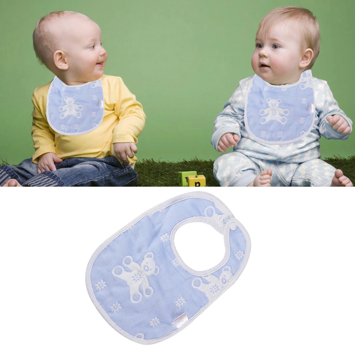 Bavoirs en forme d'ours bleu en forme de U pour bébé, vêtements confortables en coton doux avec fermeture à pression pour garçons et filles, nouveau-né