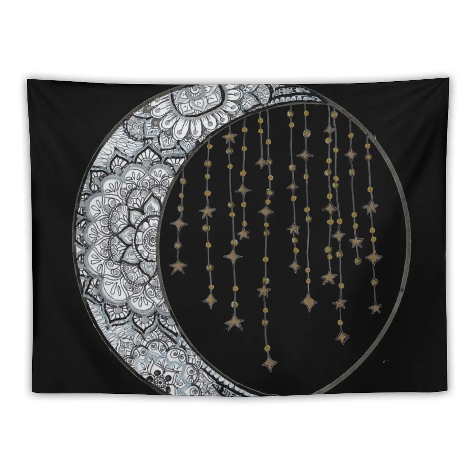 

Star Strung Moon: glimmer (black backround) Tapestry For Bedroom Home Decorations Aesthetic Decoration For Home Tapestry