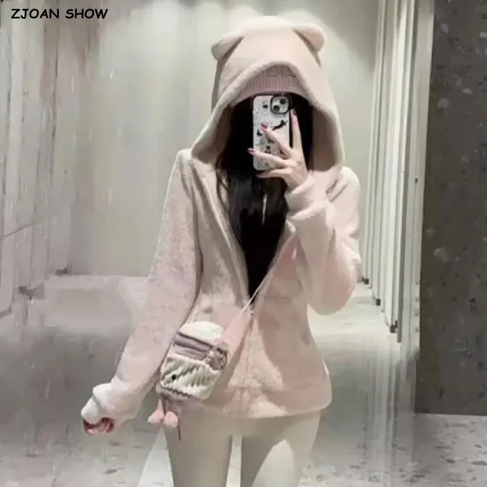 

3 цвета, осень-зима, лохматый флисовый свитшот с капюшоном на молнии, женские свободные укороченные толстовки, повседневный джемпер, короткие толстовки в стиле Харадзюку