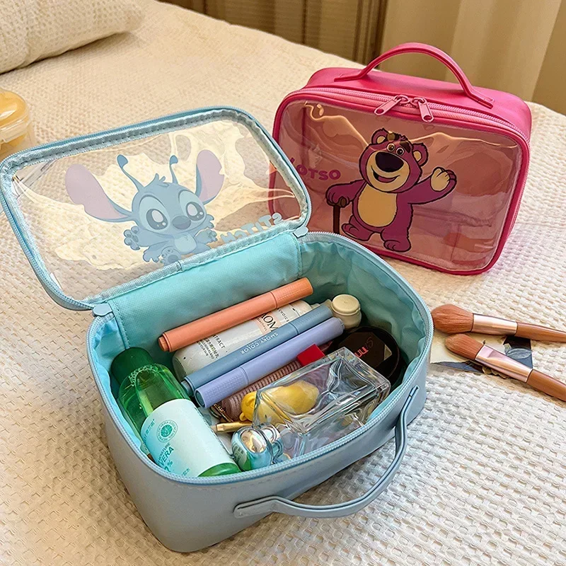 Disney Stitch Lotso borsa per il trucco in PVC Cartoon Kawaii trasparente portatile per articoli da toeletta borsa per cosmetici di grande capacità