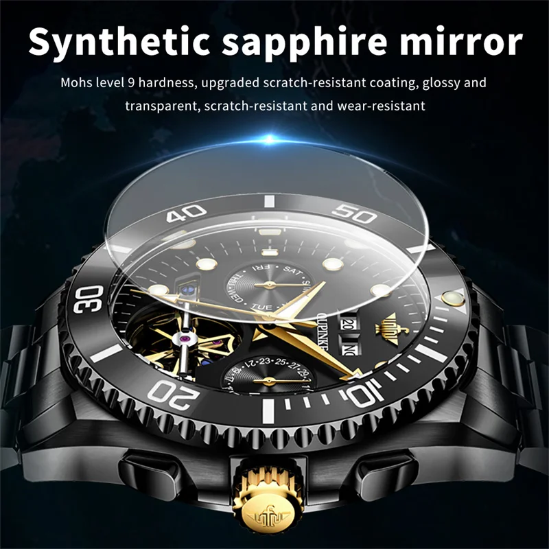 OUPINKE Top Brand Men Watches Automatic Mechanical Watch 50M Waterproof Stainless Steel Skeleton Design Watches Reloj de hombre