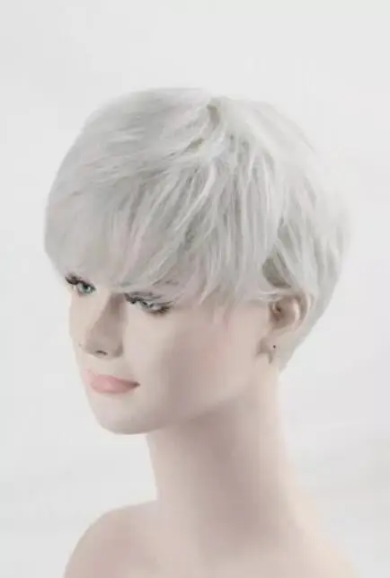 Fashion Women Natural Hair wig Synthetic Short pixie Wavy Silver White Wigs