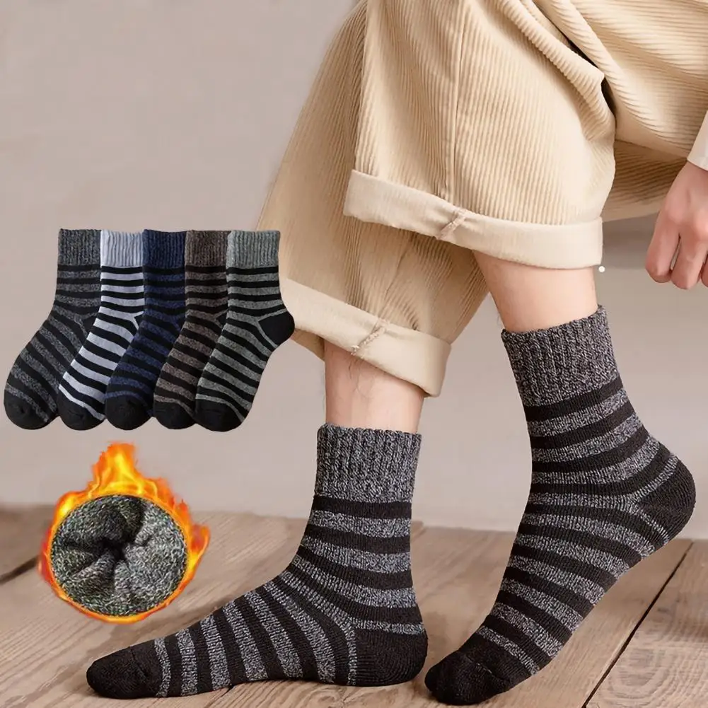 5Pairs Solid Color/Striped Mid-tube Cotton Socks Comfortable Thick Warm Socks Women Men Floor Socks Indoor Outdoor Sports Socks