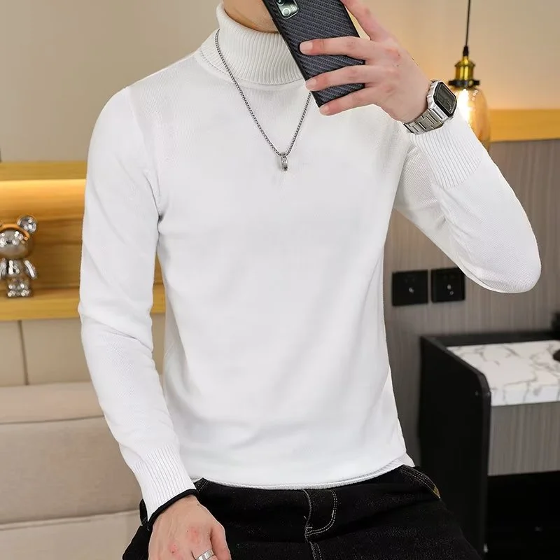 Men\'s Turtleneck Black and White Long Sleeve Knit Sweater