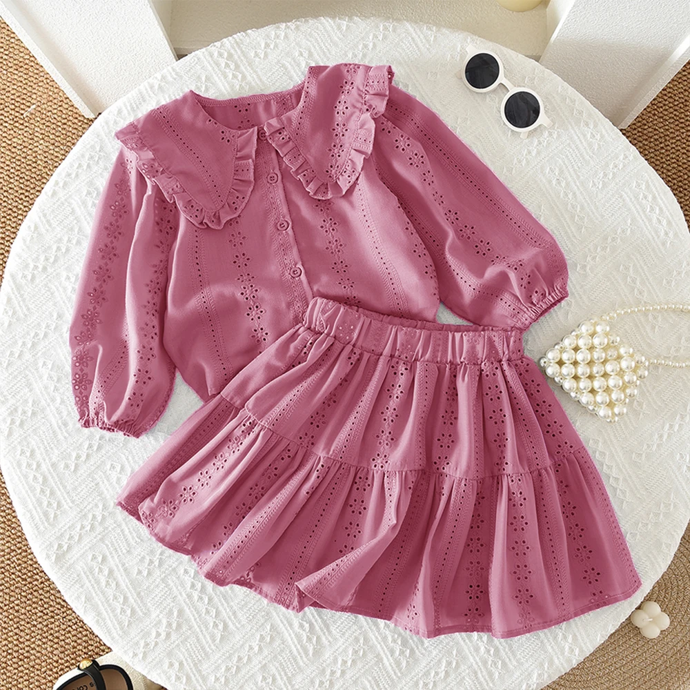 Koreanisches Akademie-Style Kinderset für Frühling und Herbst, Mädchenkleidung, Khaki Bedrucktes Hemd mit Kragen und Langen Ärmeln + Kurzer Rock – Detail 16