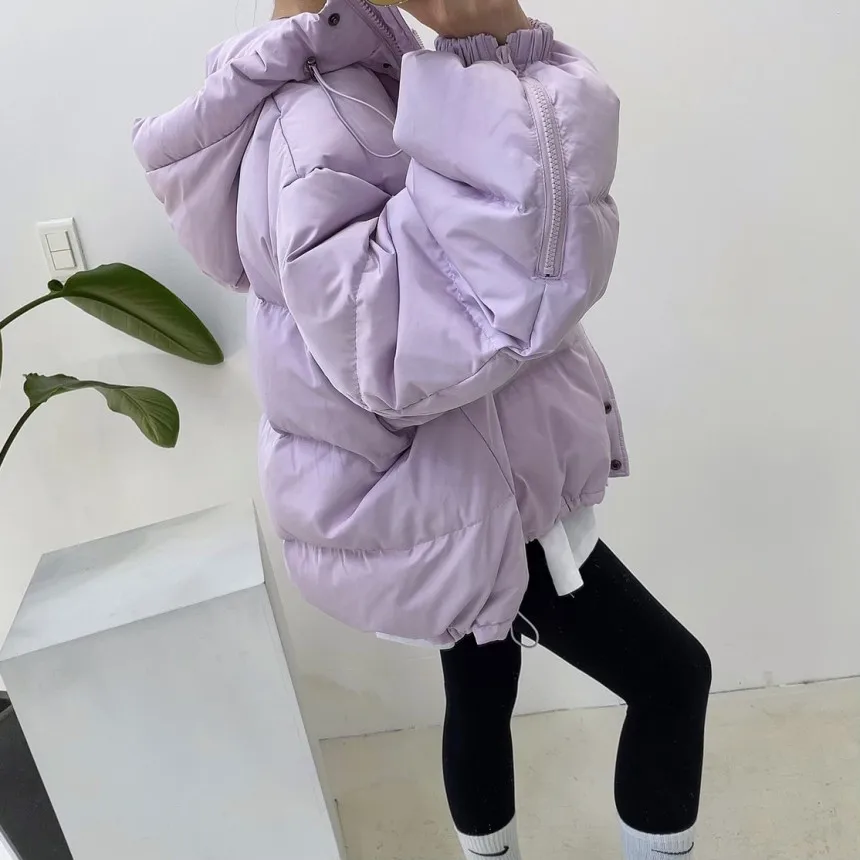 Mantel Jaet Wanita Model Puffy Bread Sle down, Hangat Berkerudung, Modis Anti-Penuaan, Isi Kapas Polyester, Pakaian Luar Musim Dingin