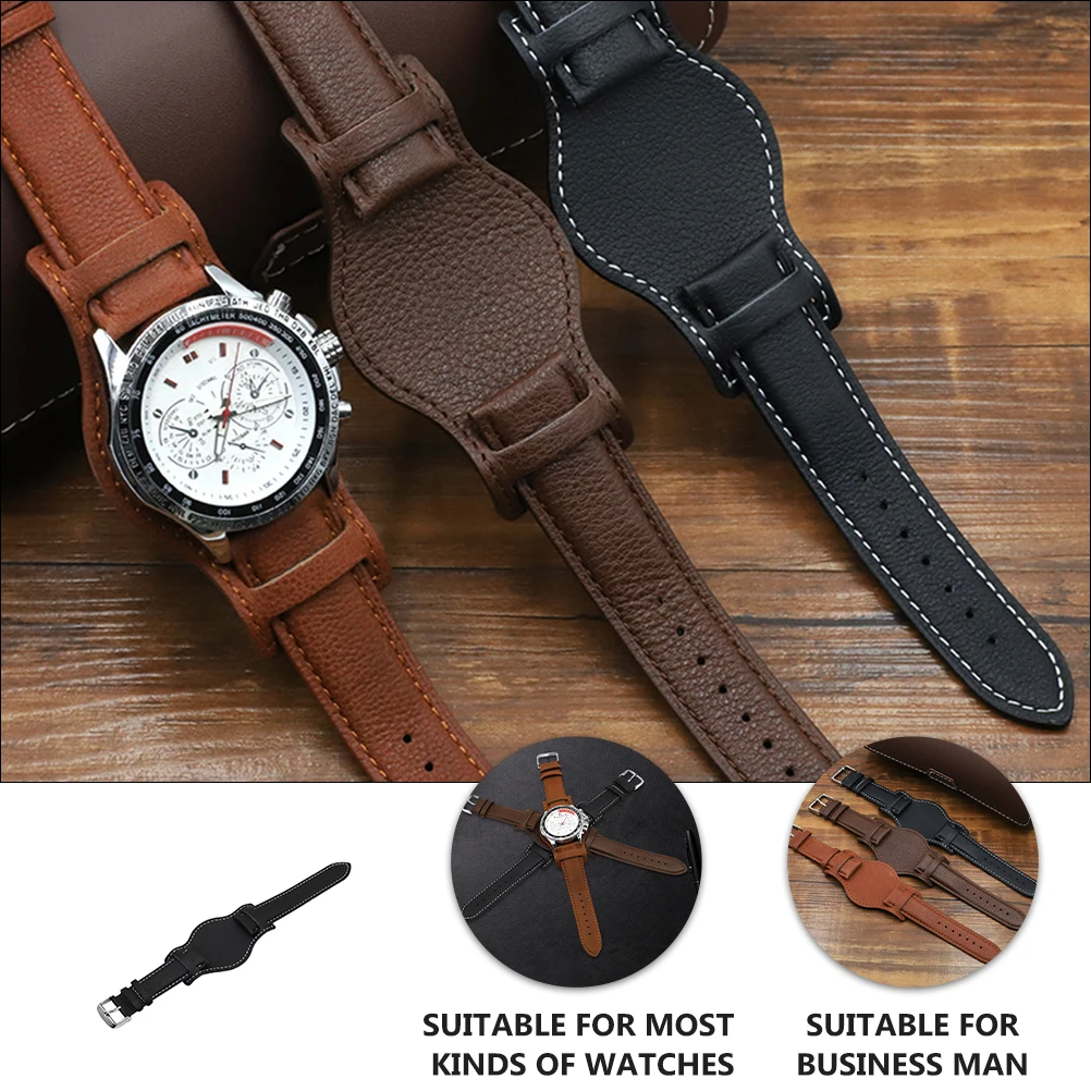 

1pc Watch 18mm Black Adjustable Cowhide Band for 16mm Simple Wristband Watches Anti Allergy Durable Simple Wristband