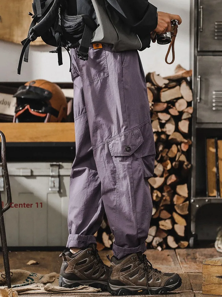 

Dopne Purple Men's Casual Workwear Pants Loose Straight American Sle Autumn Spring Faion Brand Loose Fit Trousers