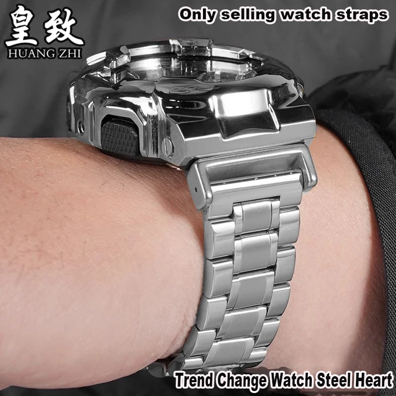 남성용 개조 캐논 시계 스트랩, 카시오 G-SHOCK 스틸 하트 GM110 GA110, GA2100 5600 스테인레스 스틸 시계 밴드, 16mm 팔찌