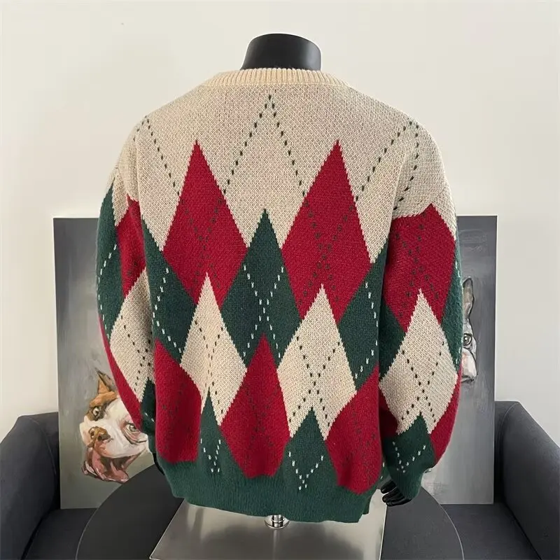 男性用チェッカーカラーブロックセーター,クラシックセーター,暖かいトップス,ファッショナブルな服,アメリカン,新しい,2020