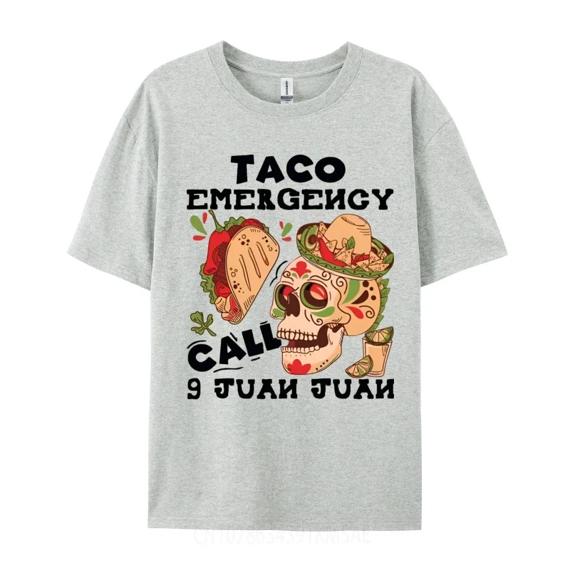 Taco Emergency Call Juan Juan Skull T-shirt Novelty Short Sleeve Tees Crewneck Tops Cotton Fabric Latest T-Shirts Streetwear