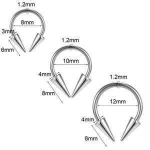 16g Setto Ring Edelstahl Hufeisen Nase Piercing Spike Lippenringe Schwarzer Tragus Helix Körperschmuck Ohrring 6 Hauptverkaufskegelohr - №5