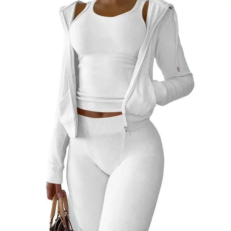 Women's Thick Face 3 Piece Set Sweatpants Vest Hoodies Jackets Fashionable Summer Outfit Casual Comfortable Streetwear
