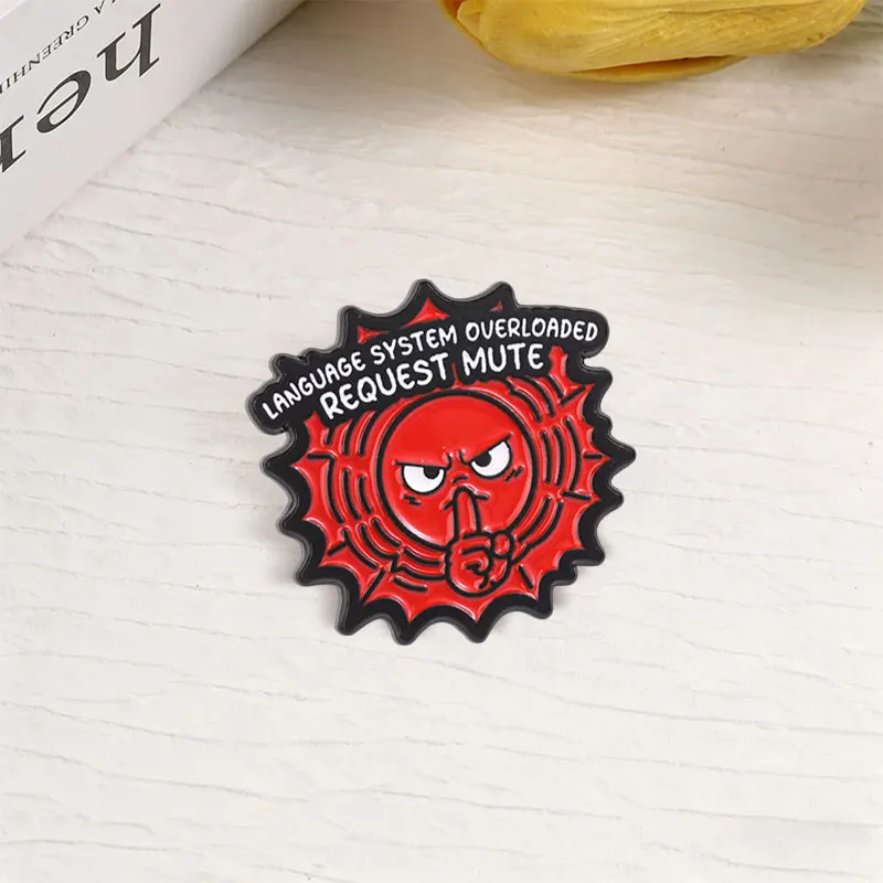 Rotes Zorniges Gesicht, Anfrage zum Stummschalten, Emaille-Abzeichen, Introvertierte, Soziale Batterie, Anstecknadeln, Broschen, Schmuck, Geschenke – Detail 7