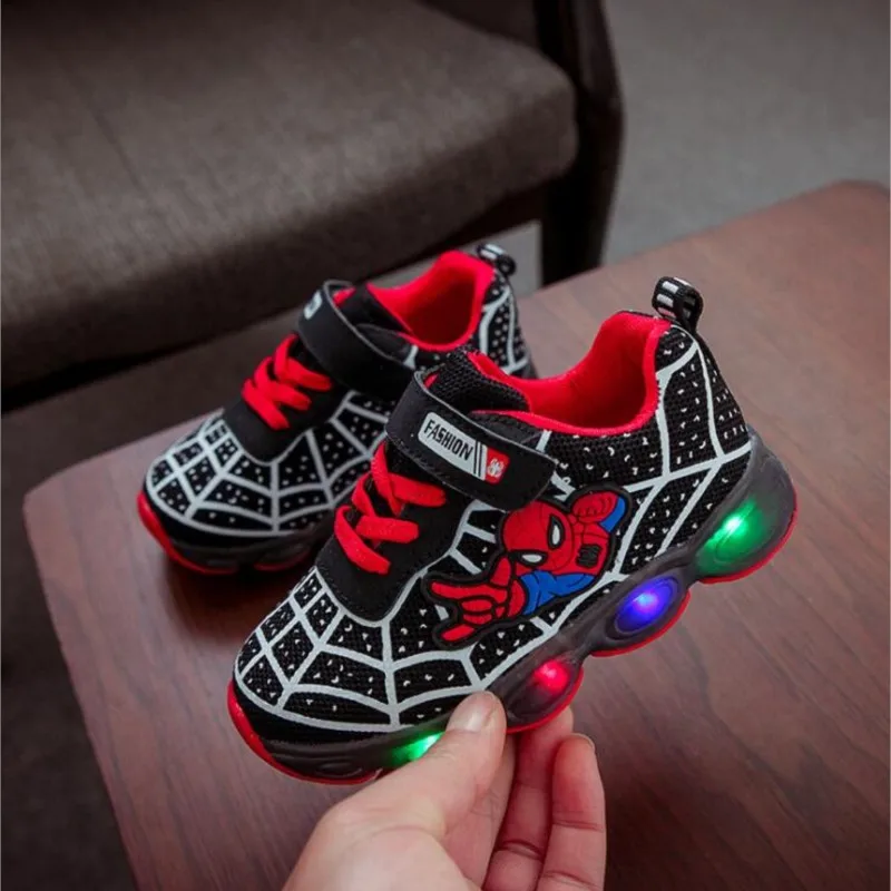 kids Superhero Glowing sneakers shoes girls boys sport running breatherable children baby kids Led shoes baby toddler sneakers