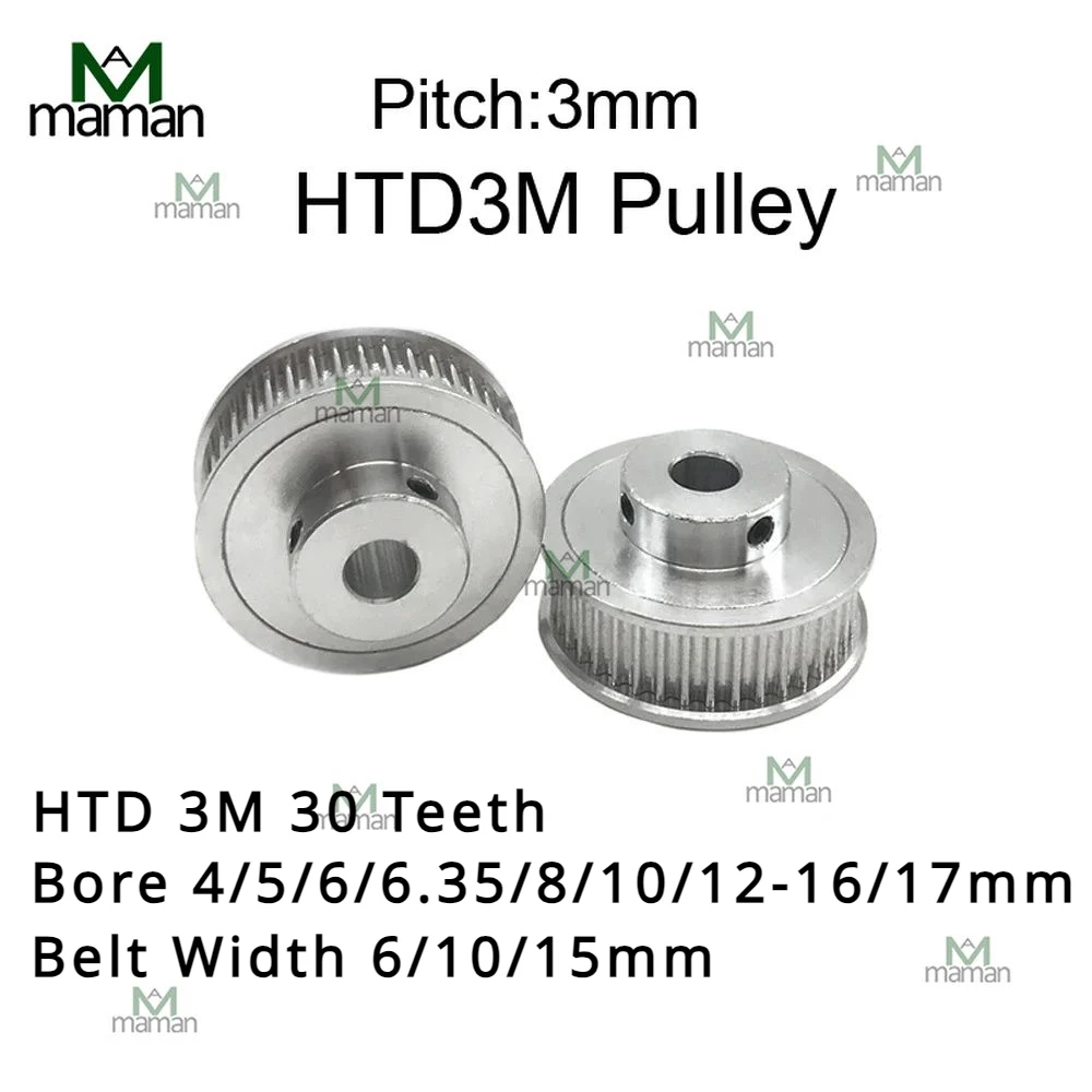 HTD3M 30 Teeth Belt Pulley With Circular Teeth Inner Hole 4/5-16/17mm Bandwidth 6/10/15mm Synchronous Wheel For 3D Printer Parts