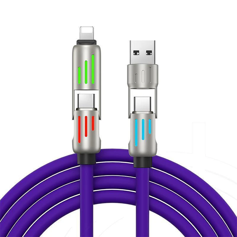 4 in 1 Multi Connectors Charger Rotating Elbow USB to Type-C 1.2m Mobile Phone 240W Fast Charging Silicone Cable Data Transfer