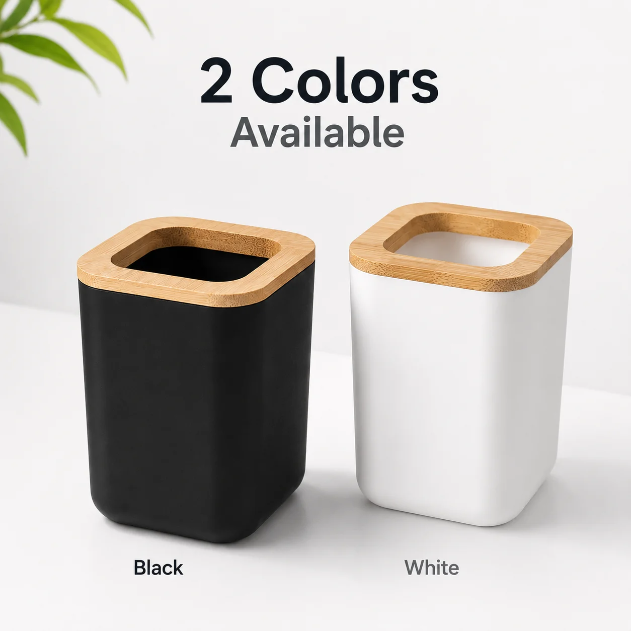 QA Square Bamboo Toothbrush Holder Bathroom Countertop Organizer Cup for Toothbrushes, Makeup Brushes, Black White Storage Stand
